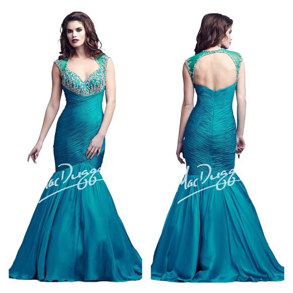 Mac Duggal Dresses & Skirts - Mac Duggal Silk Teal Beaded Embellished Tulle Gown 64726 Size 4 NEW
